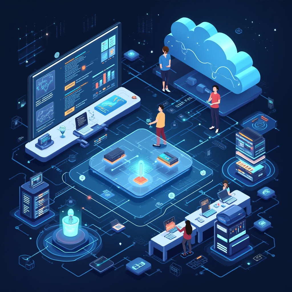 A sleek, modern illustration showing the machine learning process — from data input to intelligent decision-making powered by AI algorithms.